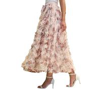 Yumi Women's Floral Ruffle Mesh Midi Skirt in White | Size: 12 Yumi White 12