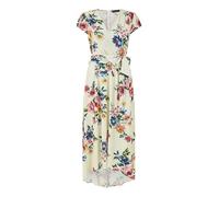 Yumi Floral Wrap Midi Dress, Ivory with Multi-Coloured Print, Cap Sleeves, High-Low Hem (UK, Numeric, 12, Regular, Regular, Ivory)