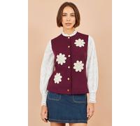 Yumi Women's Flower Appliqué Knit Waistcoat in Burgundy | Size: Large