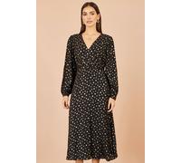 Yumi Women's Foil Print Midi Dress in Black | Size: 18 Yumi Black 18