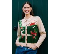 Yumi Fox Scene Viscose Knitted Box Jacket In Cream Cream