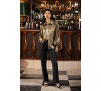 Yumi Gold Metallic Relaxed Balloon Sleeve Shirt (UK, Numeric, 10, Regular, Regular, Gold)