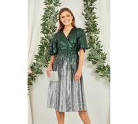 Yumi Green And Silver Ombre Sequin Midi Wrap Dress Green 12