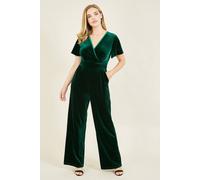 Yumi Women's Green Angel Sleeve Velvet Jumpsuit | Size: 14 Yumi Green 14