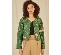 Green Animal Print Reversible Cotton Cropped Quilted Jacket Yumi Green 10