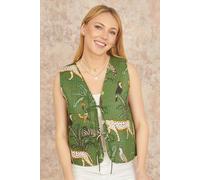 Yumi Women's Green Animal Reversible Cotton Quilted Waistcoat | Size: 12 Yumi Green 12