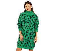 Yumi Green Animal Roll Neck Knitted Dress Green M/L
