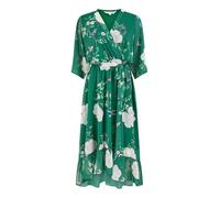 Yumi Green Bird and Floral Print Midi Wrap Dress (UK, Numeric, 16, Regular, Regular, Green)