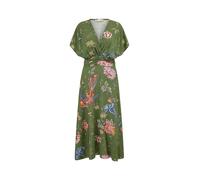 Yumi Green Bird and Floral Print Ruched Waist Kimono Midi Dress