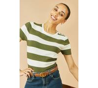Yumi Women's Green Block Stripe Knitted Top With Button Details | Size: Large Yumi Green L