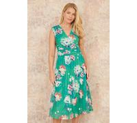 Yumi Women's Green Blossom Print Stretch Mesh Dress With Pockets | Size: 16 Yumi Green 16