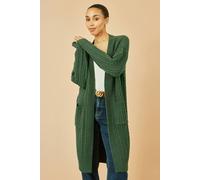 Yumi Green Cable Knit Edge To Edge Long Cardigan With Pockets Green S/M
