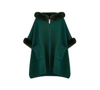 Yumi Green Cape With Luxe Fur Trim And Lining M/L Green