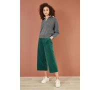 Yumi Women's Green Cord Cropped Wide Leg Trousers With Pockets | Size: 16 Yumi Green 16