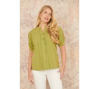 Yumi Women's Green Cotton Pleated short Sleeve Shirt | Size: 14 Yumi Green 14