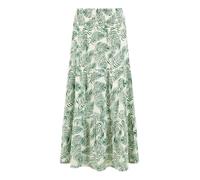 Green Organic Cotton Voile Palm Leaf Ruched Waist Midi Skirt Yumi Green 14