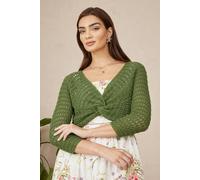 Yumi Women's Green Crochet Cotton Twisted Bolero Top | Size: Medium Yumi Green M