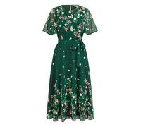 Yumi Green Daisy Mirror Placement Skater Dress with Angel Sleeves (UK, Numeric, 12, Regular, Regular, Green)
