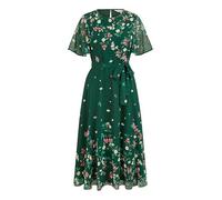 Yumi Green Daisy Mirror Placement Skater Dress with Angel Sleeves (UK, Numeric, 16, Regular, Regular, Green)