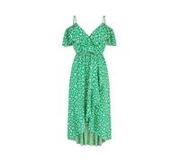 Yumi Green Ditsy Print Bardot Midi Dress with Dip Hem (UK, Numeric, 10, Regular, Regular, Green)