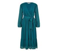 Yumi Green Dobby Spot Long Sleeve Midi Wrap Dress, V-Neck, Tiered Skirt, 112cm Length (UK, Numeric, 10, Regular, Regular, Green)