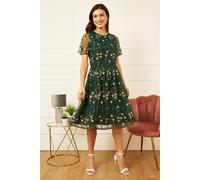Yumi Green Embroidered Floral Skater Dress Green 24