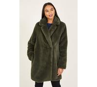 Yumi Green Longline Faux Fur Coat 10 Khaki