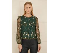 Yumi Green Floral Embroidered Long Sleeve Top Green 8