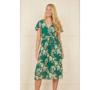 Yumi Green Floral Pleated Wrap Dress (UK, Numeric, 16, Regular, Regular, Green)