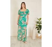 Yumi Green Floral Print Square Neck Maxi Dress With Split Hemline Green 10