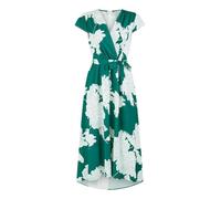 Yumi Green Floral Print Wrap Midi Dress, Short Sleeves, Dipped Hem, 119cm Length (UK, Numeric, 18, Regular, Regular, Green)