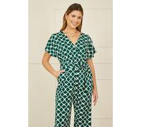 Yumi Green Geometric Print Wrap Jumpsuit Green 16