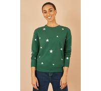 Yumi Women's Green Gold Foil Star Print Relaxed Fit Jumper | Size: Large Yumi Green L