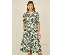 Yumi Green Ikat Geo Print Midi Shirt Dress Green 14