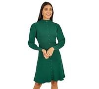 Yumi Green Knitted Button Up Midi Dress with Balloon Sleeves (UK, Alpha, L, Regular, Regular, Green)