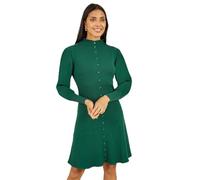 Yumi Green Knitted Button Up Midi Dress with Balloon Sleeves (UK, Alpha, M, Regular, Regular, Green)