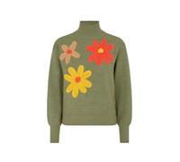 Yumi Green Knitted High Neck Jumper with Applique Flowers (UK, Alpha, M, Regular, Regular, Green)
