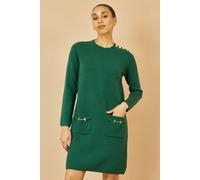 Yumi Green Knitted Tunic Dress With Gold Hardware Details Green
