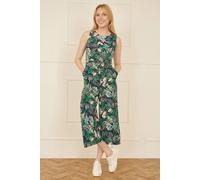 Yumi Women's Green Leaf Culotte Jumpsuit in Navy | Size: 8 Yumi Navy 8