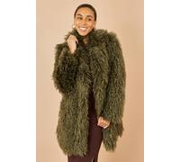 Yumi Women's Green Luxe Long Hair Fur Coat | Size: 14 Yumi Green 14