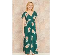 Yumi Women's Green Mesh Flower Wrap Midi Dress With Pockets | Size: 12 Yumi Green 12