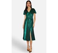 Yumi Women's Green Metallic Ruched Midi Dress | Size: 14 Yumi Green 14