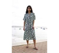 Yumi Green Organic Cotton Palm Print Tiered Tunic Dress Green 10