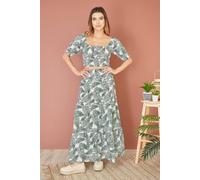 Yumi Green Organic Cotton Voile Palm Leaf Ruched Crop Top Green 10