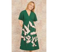 Yumi Green Recycled Fabric Crane Print Kimono Midi Dress Green 24