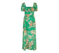 Yumi Green Recycled Floral Print Square Neck Maxi Dress with Split Hemline (UK, Numeric, 12, Regular, Regular, Green)