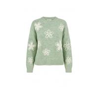Yumi Green Relaxed Knitted Jumper with Crochet Flowers (UK, Alpha, M, Regular, Regular, Sea Green)