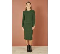 Yumi Green Rib Knitted Midi Column Skirt Green M
