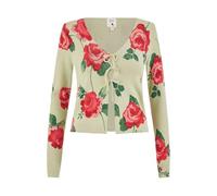 Yumi Green Rose Print Cardigan with Tie Front (UK, Alpha, M, Regular, Regular, Green)