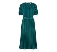 Green Satin Striped Midi Dress With Pleats and Matching Belt Yumi Green 10